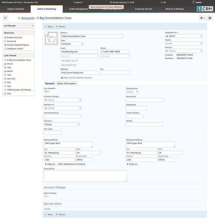 Chapter 5.0 Sales and Marketing | 1CRM 8.6 Guide