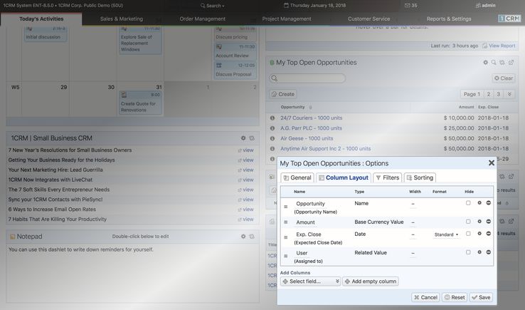 Chapter 4.0 Today's Activities | 1CRM 8.6 Guide