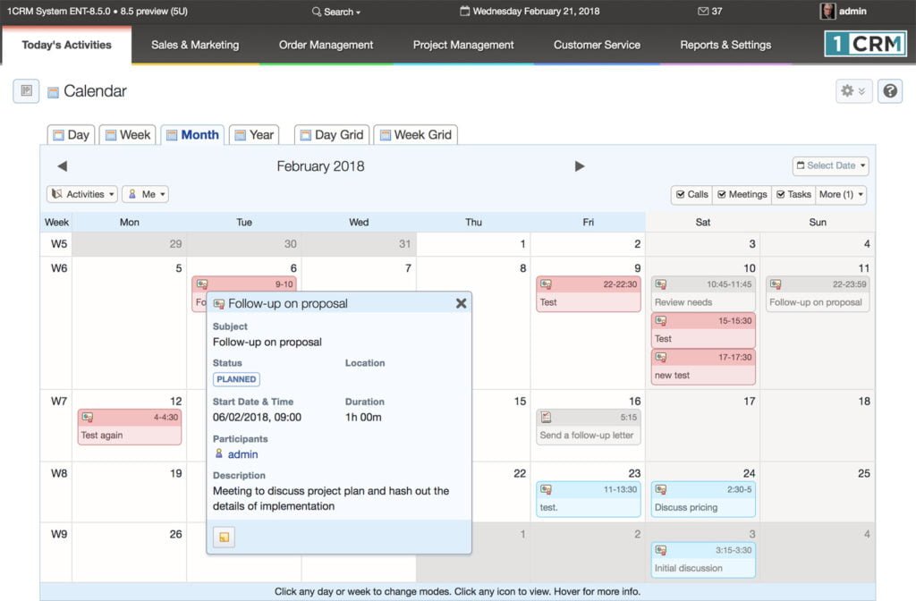 Calendar 1CRM: All in One CRM Software
