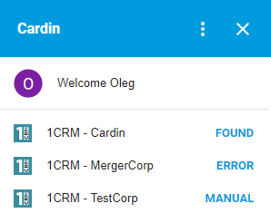 cardin for gmail 1CRM dashboard