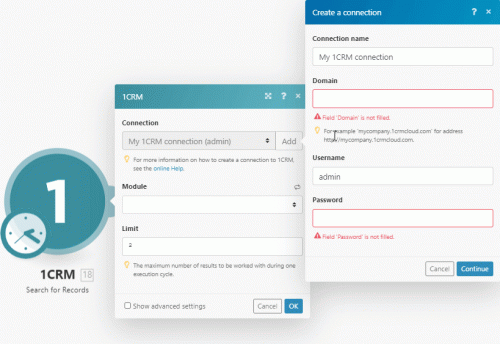 1CRM-Integromat Connection