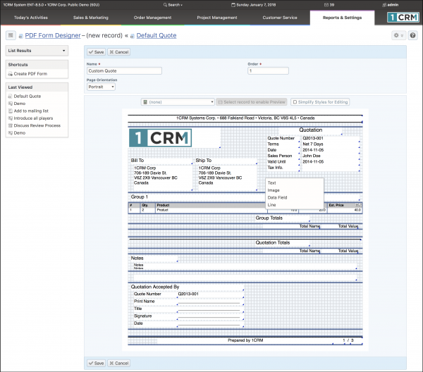 1CRM PDF Form Designer