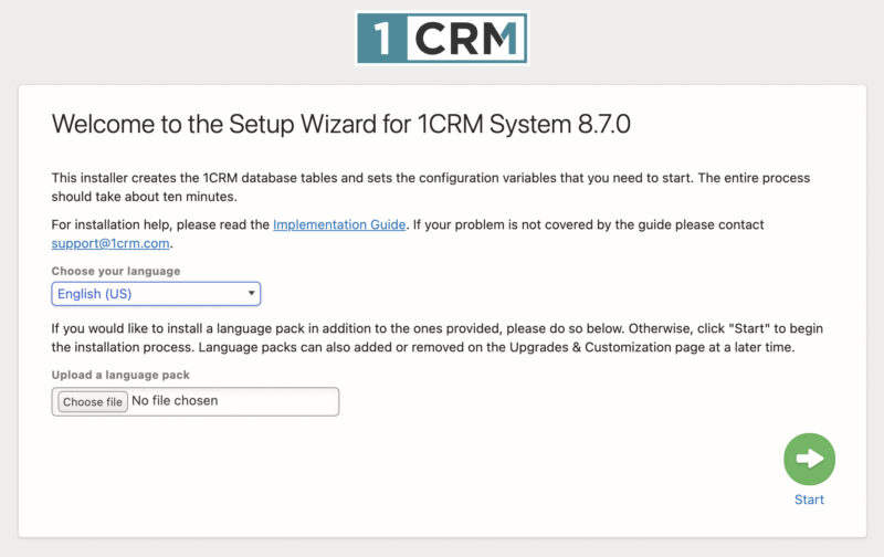 Welcome to the 1CRM Setup Wizard