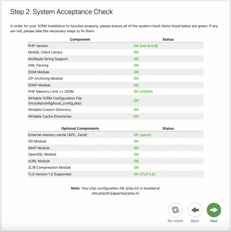 Install Step 2 - System Acceptance Check