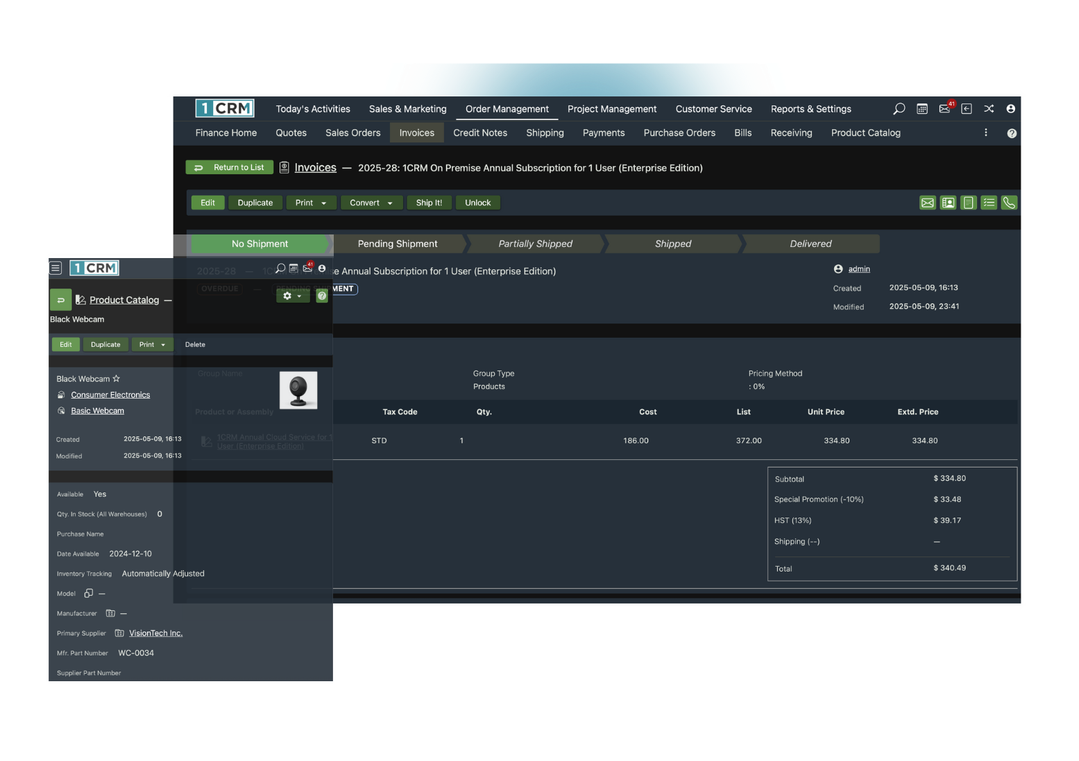 Order Management in Dark Mode