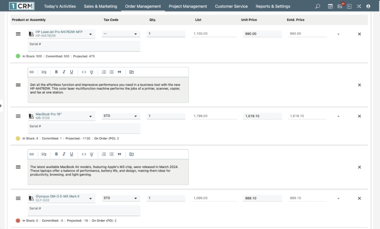 Stock insights detail with colour coding