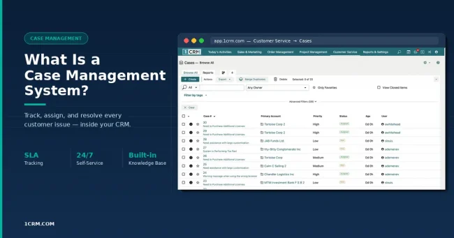 1CRM case management UI screenshot
