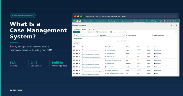 1CRM case management UI screenshot